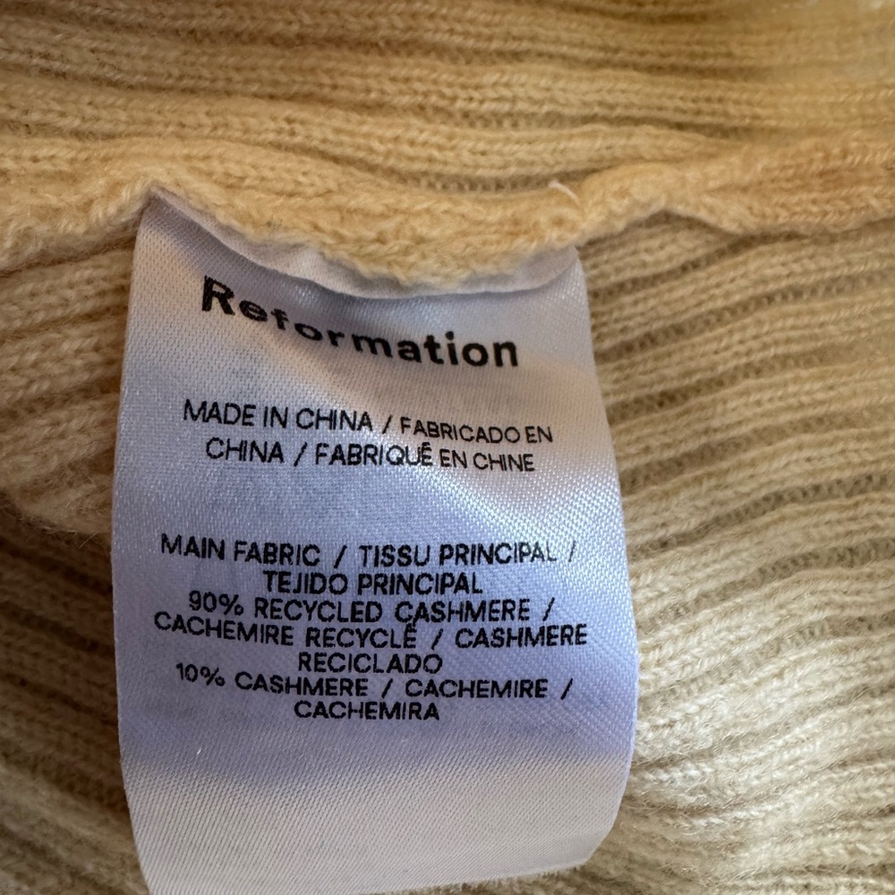 Reformation Butter Yellow Ribbed Short-Sleeve Knit Cashmere Top Small - Picture 3 of 4